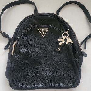 Guess Black Mini Backpack with Silver Accents